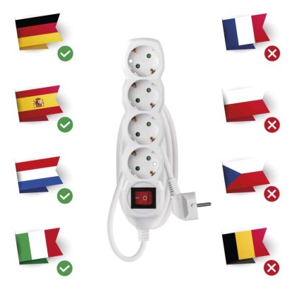 Ilgintuvas 1,5 m / 4 lizdai / su jungikliu / baltas / PVC / 1,5 mm2 