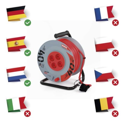 PVC Kabeltrommel – 4 Steckdosen, 40m, 1,5mm2 SCHUKO