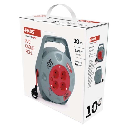 Kábeldob 10 m / 4 aljzat / fekete / PVC / 230 V / 1 mm2