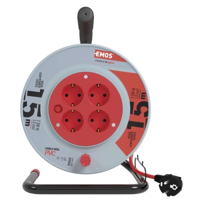 PVC Kabeltrommel – 4 Steckdosen, 15m SCHUKO