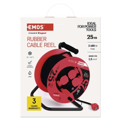 Kültéri kábeldob 25 m / 4 aljzat / fekete / gumi / 230 V / 1,5 mm2