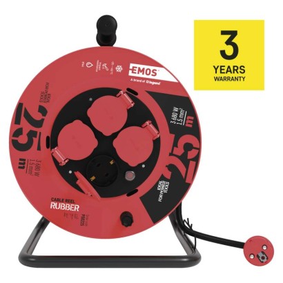 Kültéri kábeldob 25 m / 4 aljzat / fekete / gumi / 230 V / 1,5 mm2