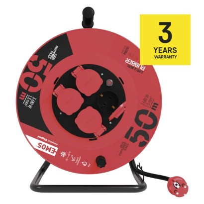 Kültéri kábeldob 50 m / 4 aljzat / fekete / gumi / 230 V / 1,5 mm2