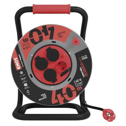 Gummi-Kabeltrommel – 4 Steckdosen, 40m, 2,5mm2  