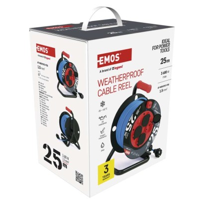 Fagyásálló kábeldob 25 m / 4 aljzat / kék / PVC / 230 V / 1,5 mm2