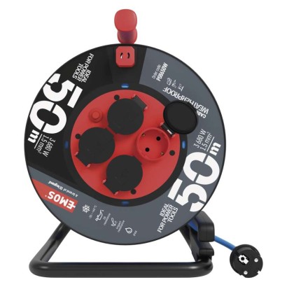 Fagyásálló kábeldob 50 m / 4 aljzat / kék / PVC / 230 V / 1,5 mm2