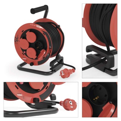 Kültéri kábeldob 25 m / 4 aljzat / fekete / gumi / 230V/400V / 1,0 mm2