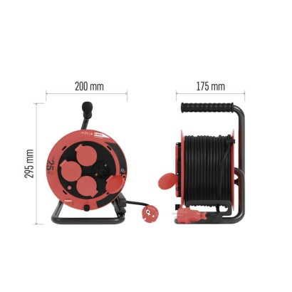 Kültéri kábeldob 25 m / 4 aljzat / fekete / gumi / 230V/400V / 1,0 mm2