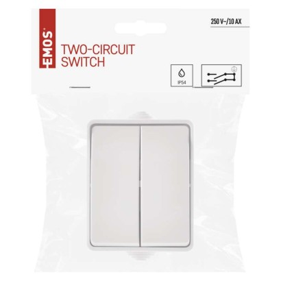 Vypínač nástenný č. 5 IP54, 2 tlačítka