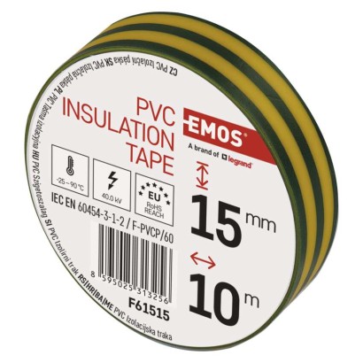PVC izoliacinė juosta 15 mm / 10 m, žalia / geltona, 10 vnt.