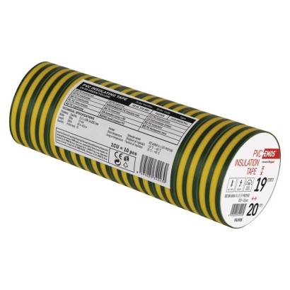 PVC-isoleerteip 19 mm / 20 m roheline / kollane, 10 tk