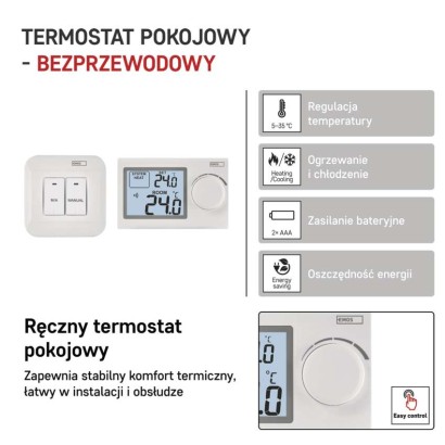 Ręczny termostat pokojowy, bezprzewodowy, P5614