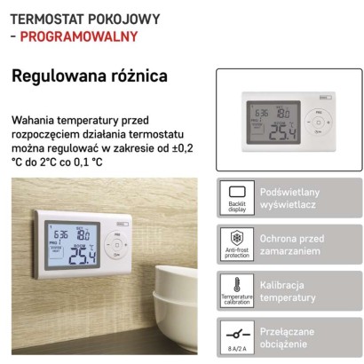 Programowalny termostat pokojowy, przewodowy, P5607