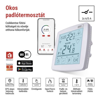 GoSmart Programozható vezetékes termosztát padlófűtéshez WiFi-vel P56S01F