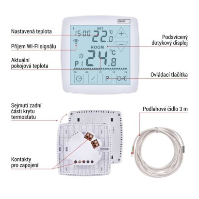 Podlahový programovatelný drátový WiFi GoSmart termostat P56S01F