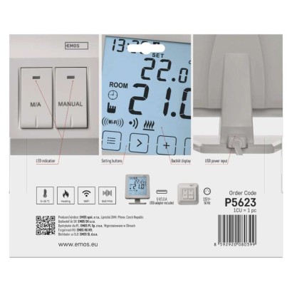 Programozható vezeték nélküli szobatermosztát WiFi-vel P5623 