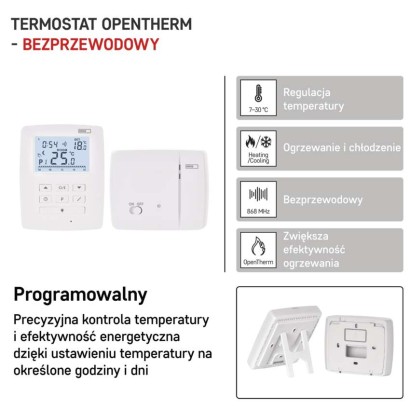 Termostat bezprzewodowy, pokojowy, programowalny z OpenTherm, P5611OT