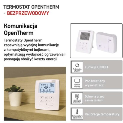 Termostat bezprzewodowy, pokojowy, programowalny z OpenTherm, P5611OT
