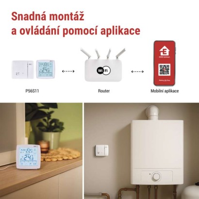 Pokojový programovatelný bezdrátový WiFi GoSmart termostat P56S11