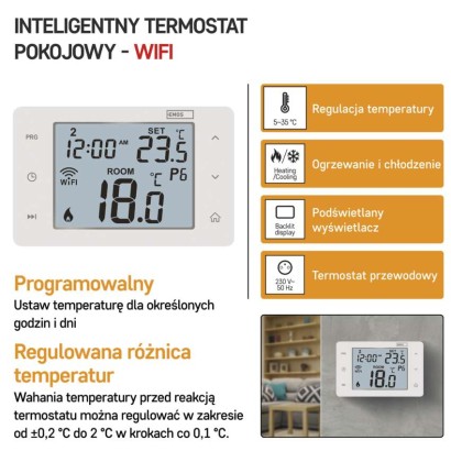 Inteligentny termostat pokojowy, przewodowy, GoSmart z WiFi, P56201