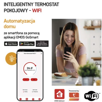 Inteligentny termostat pokojowy, bezprzewodowy, GoSmart z WiFi, P56211