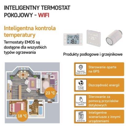 Inteligentny termostat pokojowy, bezprzewodowy, GoSmart z WiFi, P56211