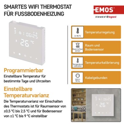 GoSmart Fußbodenheizung-Thermostat P56201UF mit WiFi, programmierbar, verkabelt