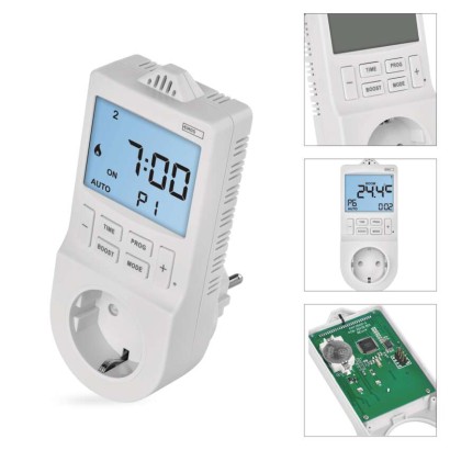 2 az 1-ben konnektoros, digitális termosztát időzítő funkcióval, schuko