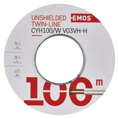 Neekranuotas vytos poros kabelis 2x1,0 mm, baltas, 100 m