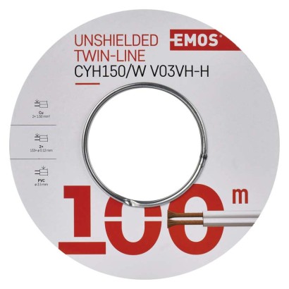 Neekranuotas vytos poros kabelis 2x1,5 mm, baltas, 100 m