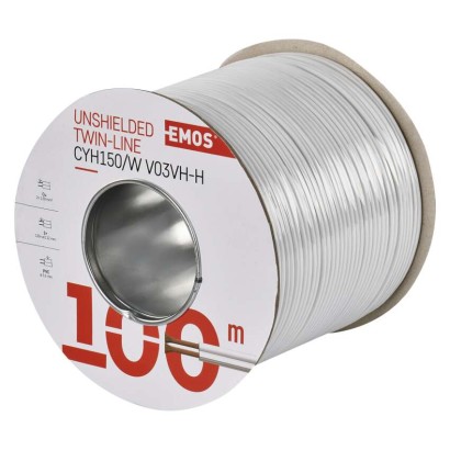 Neekranuotas vytos poros kabelis 2x1,5 mm, baltas, 100 m