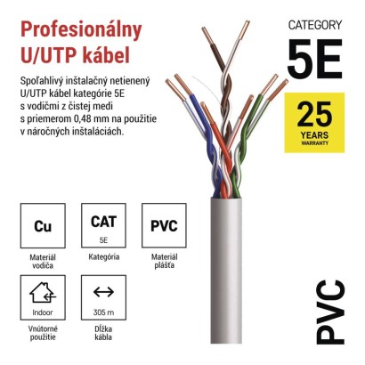 Datový kábel UTP CAT 5E, 305m