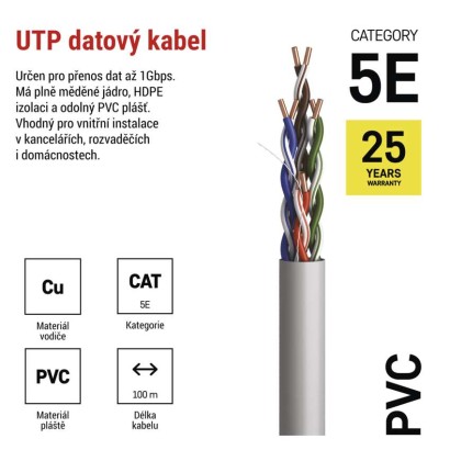 Datový kabel UTP CAT 5E PVC Basic, 100m