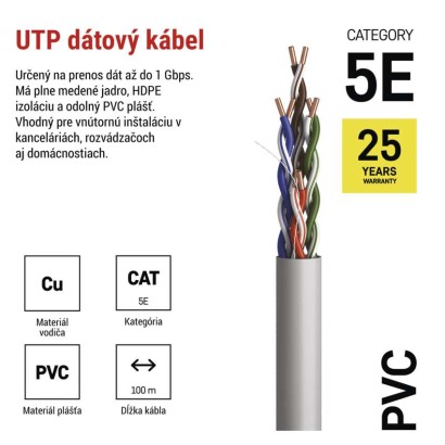 Datový kábel UTP CAT 5E PVC Basic, 100m