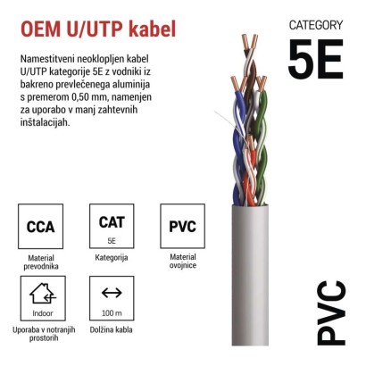 Kabel UTP CAT5E PVC CCA, 100M