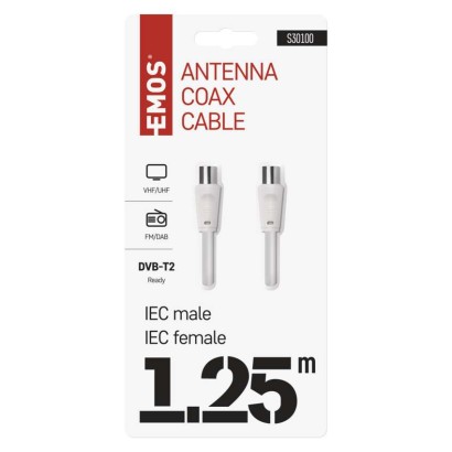 Antenas koaksiālais kabelis, ekranēts, 1,25 m, – taisns