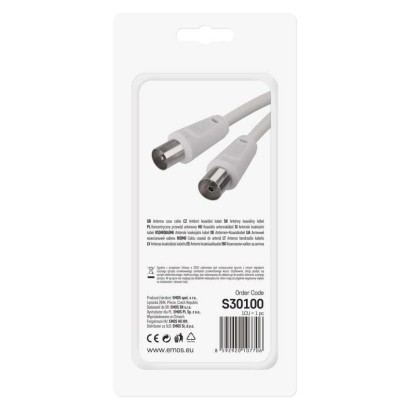 Antenas koaksiālais kabelis, ekranēts, 1,25 m, – taisns