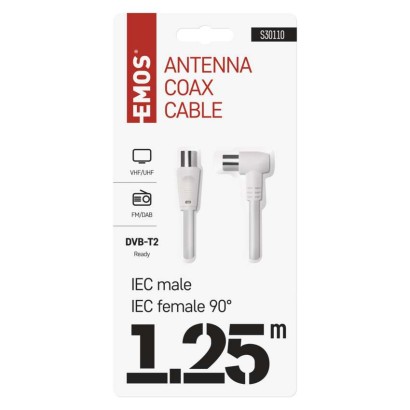 Antenas koaksiālais kabelis, ekranēts, 1,25 m, – leņķveida