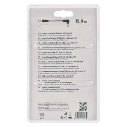 Anténní koaxiální kabel stíněný 15m - úhlová vidlice