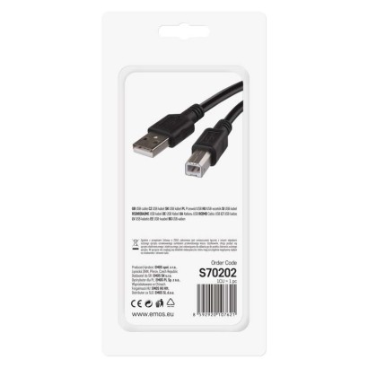 Przewód USB 2.0 wtyk A – wtyk B, 2m