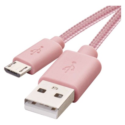 Uzlādes un datu kabelis USB-A 2.0/Micro USB-B 2.0, 1 m, rozā