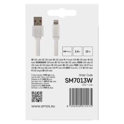 Töltő- és adatkábel USB-A 2.0 / Lightning MFi, 1 m, fehér