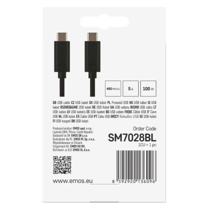Kabel USB 2.0, wtyk C - C, szybkie ładowanie, transmisja danych, 1 m, czarny