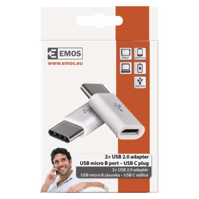 Adaptér micro USB-B 2.0 / USB-C 2.0, bílý, 2 ks