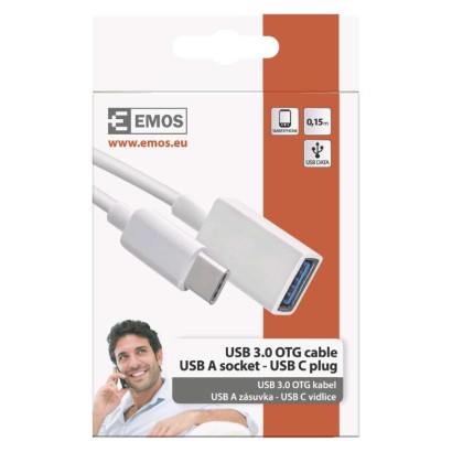 Kabel USB 3.0, gniazdo A - wtyk C, OTG, transmisja danych, 15 cm, biały