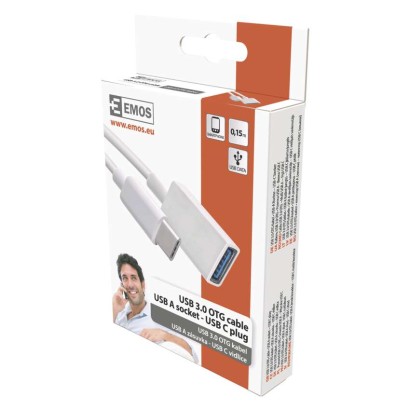 Kabel USB 3.0, gniazdo A - wtyk C, OTG, transmisja danych, 15 cm, biały