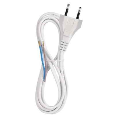 Maitinimo laidas PVC 2x 0,5 mm2, 2 m, baltas