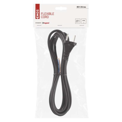 Lanksčioji guminė/neopreninė 2×1mm2 virvė, 3m, juoda