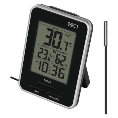 Digitales Thermometer mit Hygrometer, kabelgebundener Sensor, Wecker E0121