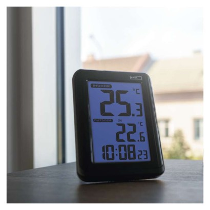 Digitální teploměr, bezdrátové čidlo, budík E8636